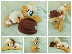 Size: 1600x1200 | Tagged: safe, artist:equinepalette, applejack, earth pony, pony, applejack's hat, beanie (plushie), cowboy hat, female, hat, irl, mare, photo, plushie, prone, solo