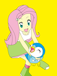 Size: 600x800 | Tagged: safe, artist:marcospower1996, artist:mega-shonen-one-64, fluttershy, equestria girls, crossover, piplup, pokémon