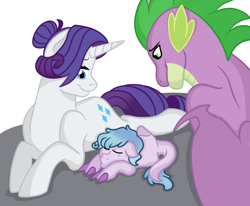 Size: 1024x844 | Tagged: safe, artist:greta-wolf, rarity, spike, dracony, dragon, hybrid, pony, unicorn, female, interspecies offspring, male, offspring, older, older spike, parent:rarity, parent:spike, parents:sparity, shipping, sparity, straight