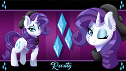 Size: 3840x2160 | Tagged: safe, alternate version, artist:ciderpunk, rarity, pony, unicorn, blinking, clothes, looking at you, scarf, wallpaper