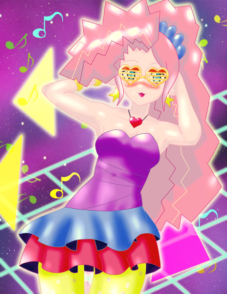 1559762 - safe, artist:dieart77, pinkie pie, equestria girls, friendship  through the ages, rainbow rocks, 80s, absurd resolution, anime, clothes,  female, looking at you, new wave pinkie, shutter shades, solo - Ponybooru