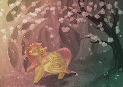 Size: 3507x2480 | Tagged: safe, artist:domidelance, fluttershy, pegasus, pony, flower, forest, happy, solo