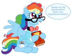 Size: 1453x1089 | Tagged: safe, artist:cyanoray, derpibooru import, rainbow dash, pegasus, pony, adorkable, alternate cutie mark, bowtie, braces, clothes, cute, dork, egghead dash, glasses, lisp, messy mane, nerd, personality swap, rainbow dork, simple background, transparent background, vest