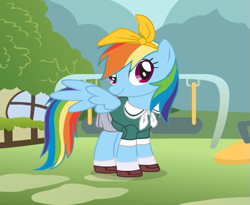 Size: 519x426 | Tagged: safe, artist:user15432, derpibooru import, rainbow dash, pegasus, pony, clothes, dressup, dressup game, headband, school uniform, schoolgirl, shoes, socks, starsue, uniform