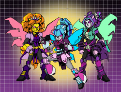 Size: 3200x2441 | Tagged: safe, artist:xdtaxundeadbuck01, adagio dazzle, aria blaze, sonata dusk, robot, equestria girls, rainbow rocks, clothes, colored, crossover, hasbro, spikes, the dazzlings, transformers