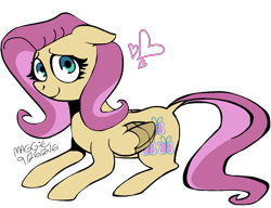 Size: 1300x1000 | Tagged: safe, artist:mushroomcookiebear, derpibooru exclusive, fluttershy, pegasus, pony, flat colors, floppy ears, folded wings, heart, looking at you, prone, simple background, solo, transparent background