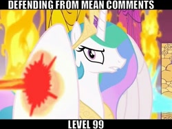 Size: 480x360 | Tagged: safe, edit, edited screencap, screencap, princess celestia, alicorn, pony, a royal problem, image macro, magic, meme, wings