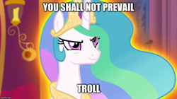 Size: 888x499 | Tagged: safe, edit, edited screencap, screencap, lord tirek, princess celestia, alicorn, pony, troll, twilight's kingdom, exploitable meme, magic, meme, tirek vs everyone meme