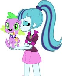 Size: 492x600 | Tagged: safe, sonata dusk, spike, dog, equestria girls, clothes, cute, female, jewelry, kissing, male, necklace, ponytail, shipping, skirt, spike the dog, straight, wat