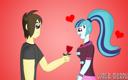 Size: 5407x3383 | Tagged: safe, artist:cyber-murph, sonata dusk, oc, oc:silent mic, equestria girls, absurd resolution, canon x oc, female, flower, male, rose, shipping, silenata, straight