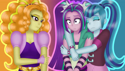 Size: 4000x2250 | Tagged: safe, artist:viktor-tyt, adagio dazzle, aria blaze, sonata dusk, equestria girls, absurd resolution, clothes, eyes closed, female, the dazzlings