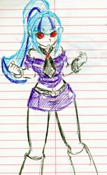Size: 1241x2034 | Tagged: safe, artist:orochivanus, sonata dusk, equestria girls, clothes, lined paper, midriff, off shoulder, red eyes, solo, traditional art