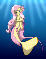 Size: 931x1188 | Tagged: safe, artist:midnightfire1222, fluttershy, merpony, blushing, cute, ear fins, seaponified, seapony fluttershy, shy, shyabetes, solo, species swap, underwater, watershy