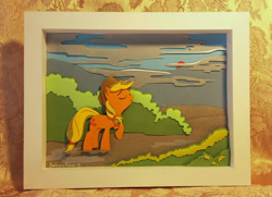 Size: 1383x1000 | Tagged: safe, artist:satynapaper, applejack, craft, irl, papercraft, photo, shadowbox, solo