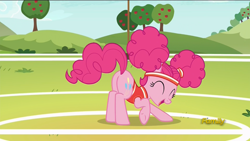 Size: 1920x1080 | Tagged: safe, screencap, pinkie pie, earth pony, pony, buckball season, clothes, discovery family logo, eyes closed, face down ass up, female, mare, pinktails pie, plot, solo