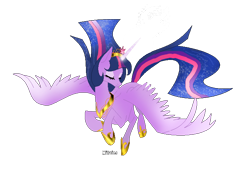 Size: 718x488 | Tagged: safe, artist:mitzies, derpibooru import, twilight sparkle, twilight sparkle (alicorn), alicorn, pony, big crown thingy, ethereal mane, female, hoof shoes, jewelry, mare, older, peytral, regalia, simple background, solo, spread wings, starry mane, transparent background, ultimate twilight, wings