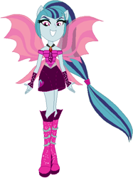 Size: 423x565 | Tagged: safe, artist:ra1nb0wk1tty, sonata dusk, equestria girls, rainbow rocks, boots, clothes, fin wings, fingerless gloves, gloves, high heel boots, jewelry, looking at you, necktie, pendant, ponied up, pony ears, ponytail, simple background, skirt, solo, sparkles, white background, wings