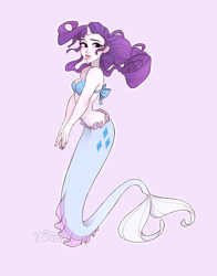 Size: 1174x1500 | Tagged: safe, artist:skirtzzz, rarity, mermaid, beautiful, female, fins, lipstick, mermaidized, nail polish, simple background, smiling, solo, species swap