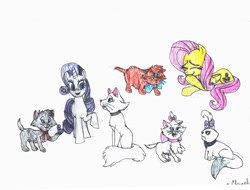 Size: 3281x2496 | Tagged: safe, artist:endlesswire94, fluttershy, opalescence, rarity, cat, pegasus, pony, unicorn, berlioz, crossover, disgusted, disney, duchess, giggling, grossed out, hissing, kitten, laughing, marie, the aristocats, tongue out, toulouse