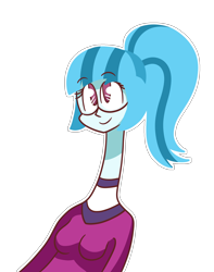 Size: 1816x2309 | Tagged: safe, artist:spoopyro, sonata dusk, equestria girls, elastic, long neck, rubber, simple background, single, superhero