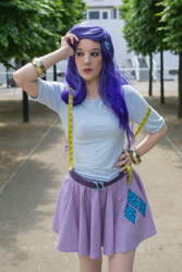 Size: 691x1037 | Tagged: safe, artist:vjwcosplay, rarity, human, equestria girls, belt, clothes, cosplay, costume, female, irl, irl human, photo, skirt