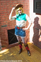 Size: 3456x5183 | Tagged: safe, artist:videogamestupid, applejack, human, equestria girls, absurd resolution, boots, clothes, cosplay, costume, cowboy hat, denim skirt, equestria girls outfit, hat, irl, irl human, photo, skirt, wig