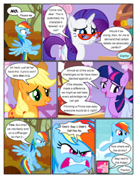 Size: 612x792 | Tagged: safe, artist:newbiespud, derpibooru import, edit, edited screencap, screencap, applejack, pinkie pie, rainbow dash, rarity, twilight sparkle, unicorn twilight, earth pony, pegasus, pony, unicorn, comic:friendship is dragons, angry, cloud, comic, dialogue, eyes closed, female, flying, freckles, glasses, gritted teeth, hat, mare, on a cloud, raised hoof, saddle bag, screencap comic, sitting, smiling, worried