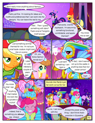 Size: 612x792 | Tagged: safe, artist:newbiespud, derpibooru import, edit, edited screencap, screencap, applejack, bon bon, cloud kicker, fluttershy, minuette, pinkie pie, rainbow dash, sunshower raindrops, sweetie drops, twilight sparkle, unicorn twilight, earth pony, pegasus, pony, unicorn, comic:friendship is dragons, background pony, background pony audience, clothes, comic, cowboy hat, cupcake, dialogue, dress, eyes closed, female, food, grin, hat, hoof shoes, mare, screencap comic, smiling, stetson