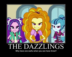 Size: 750x600 | Tagged: safe, screencap, adagio dazzle, aria blaze, sonata dusk, equestria girls, rainbow rocks, meme, motivational poster, the dazzlings, waifu