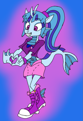 Size: 651x947 | Tagged: safe, artist:dertikleen, sonata dusk, anthro, siren, equestria girls, boots, clothes, colored, cute, female, ponytail, skirt, solo, webbed fingers