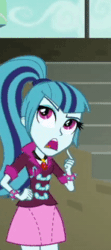 Size: 149x335 | Tagged: safe, screencap, sonata dusk, equestria girls, rainbow rocks, animated, bracelet, clothes, cropped, cute, gif, jewelry, loop, pendant, ponytail, skirt, solo, spikes, thousand yard stare