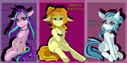 Size: 4112x2040 | Tagged: safe, artist:xxsactaviaxx, adagio dazzle, aria blaze, sonata dusk, pony, absurd resolution