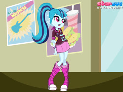 Size: 800x600 | Tagged: safe, artist:user15432, sonata dusk, equestria girls, rainbow rocks, boots, clothes, food, hallway, pendant, poster, shoes, skirt, solo, starsue, taco, the dazzlings