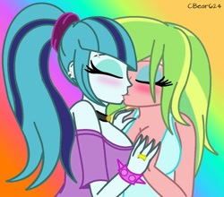 Size: 1088x959 | Tagged: safe, artist:cbear624, lemon zest, sonata dusk, equestria girls, breasts, cleavage, female, kissing, lemonata, lesbian, lgbt, shipping