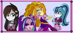 Size: 1600x738 | Tagged: safe, artist:xxsactaviaxx, adagio dazzle, aria blaze, sonata dusk, oc, pony, the dazzlings