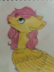 Size: 540x720 | Tagged: safe, artist:ognevitsa, fluttershy, pegasus, pony, solo, tongue out, traditional art