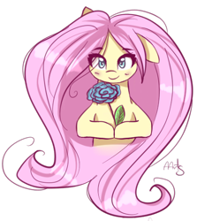 Size: 433x486 | Tagged: safe, artist:ayoarts, fluttershy, pegasus, pony, blushing, cute, floppy ears, flower, looking at you, shyabetes, simple background, solo, transparent background