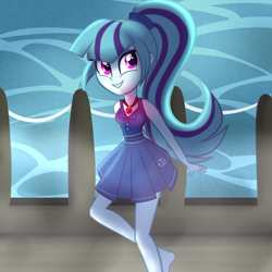 Size: 1024x1024 | Tagged: safe, artist:wubcakeva, sonata dusk, equestria girls, rainbow rocks, clothes, dress, jewelry, pendant, smiling, solo