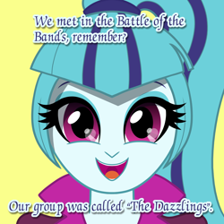 Size: 2560x2560 | Tagged: safe, artist:cybersquirrel, sonata dusk, equestria girls, bust, smiling, solo, text, tumblr