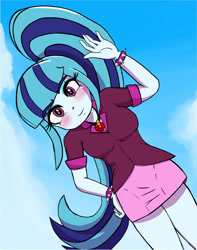 Size: 718x909 | Tagged: safe, artist:nin10ja, sonata dusk, equestria girls, rainbow rocks, blushing, clothes, cute, looking at you, solo, waving