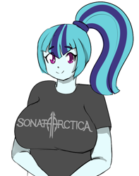 Size: 614x779 | Tagged: safe, artist:comaofsouls, sonata dusk, pony, breasts, clothes, female, heavy metal, metal, power metal, shirt, solo, sonata arctica, sonata bust