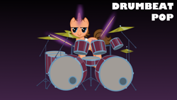 Size: 1920x1080 | Tagged: safe, artist:grapefruitface1, derpibooru import, oc, oc only, oc:drumbeat pop, pony creator, drum kit, drums, drumsticks, glowing horn, music, musical instrument, phil collins, solo, wallpaper