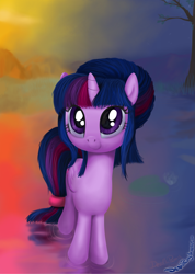 Size: 1421x2000 | Tagged: safe, artist:deathpwny, derpibooru import, twilight sparkle, twilight sparkle (alicorn), alicorn, pony, alternate hairstyle, female, mare, smiling, solo