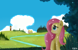 Size: 1580x1024 | Tagged: safe, artist:2074, fluttershy, pegasus, pony, looking up, scenery, solo