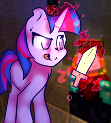 Size: 1800x2000 | Tagged: safe, artist:poniarts, derpibooru import, twilight sparkle, magic, mc, minecraft, solo, sword