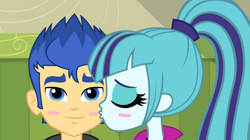 Size: 1024x572 | Tagged: safe, artist:themexicanpunisher, flash sentry, sonata dusk, equestria girls, female, kiss on the cheek, kissing, male, senata, shipping, straight