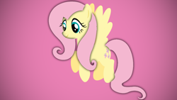 Size: 1366x768 | Tagged: safe, artist:4ourletters, derpibooru import, fluttershy, pegasus, pony, lineless, pink background, simple background, smiling, solo, spread wings, wallpaper, wings