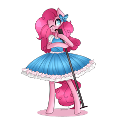Size: 2000x2048 | Tagged: safe, artist:shiromidorii, pinkie pie, anthro, clothes, dress, singing, solo