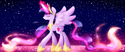 Size: 1824x768 | Tagged: safe, artist:le-poofe, derpibooru import, twilight sparkle, twilight sparkle (alicorn), alicorn, pony, ethereal mane, eyes closed, female, glowing horn, mare, solo, starry mane, ultimate twilight