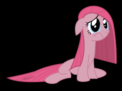 Size: 900x675 | Tagged: safe, artist:aurumluxetal, pinkie pie, earth pony, pony, black background, female, pinkamena diane pie, sad, simple background, solo